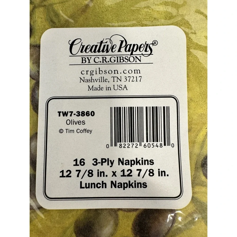 Lot of 3 Creative Papers Olives Lunch‎ Napkins 16 Count NEW
